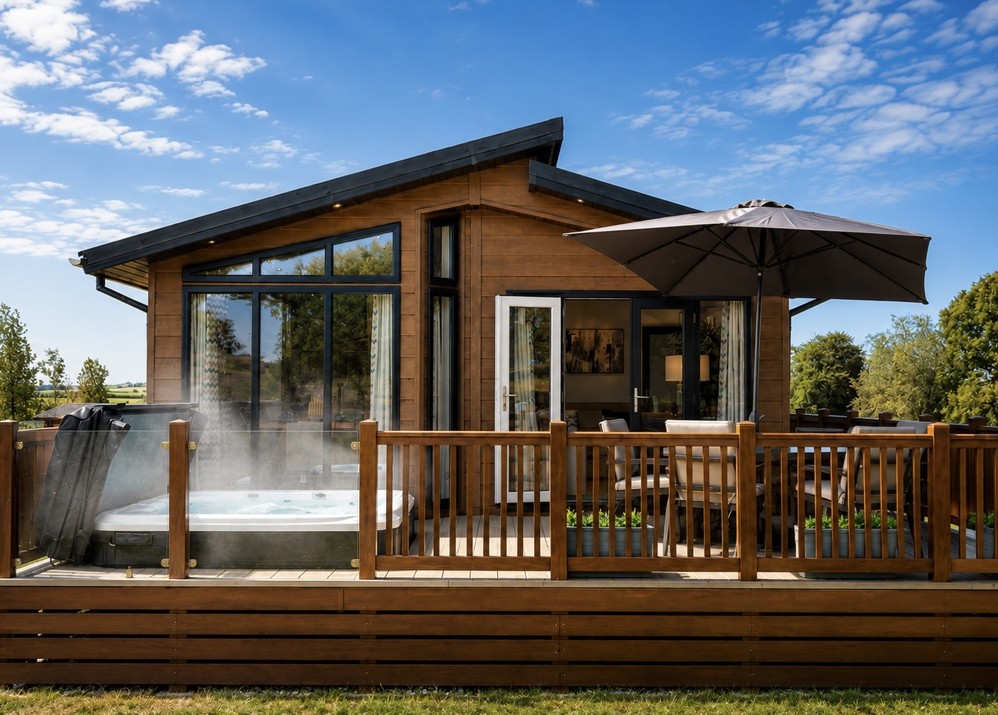 Lodge decking with hot tub