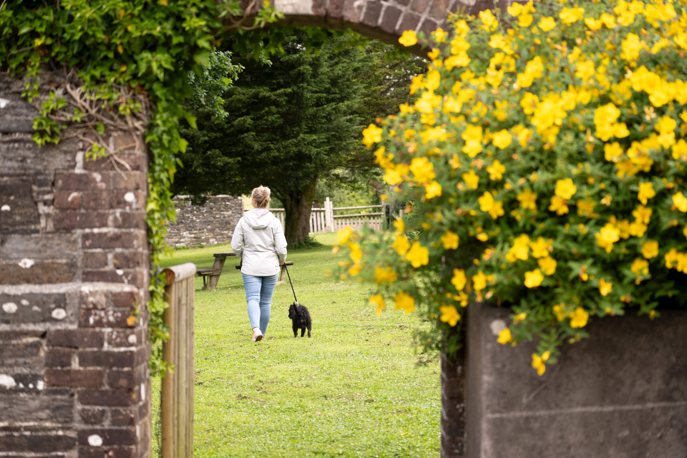 Woman with dog in dog walking field at Doublebois